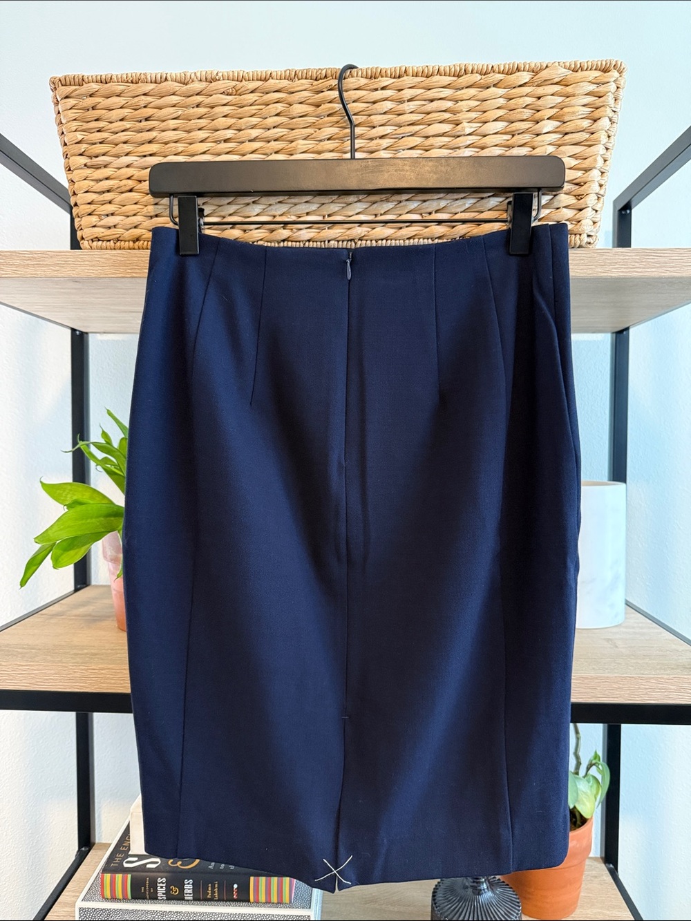 Express Navy Woven Career Pencil Skirt, 4 - Picture 3 of 6